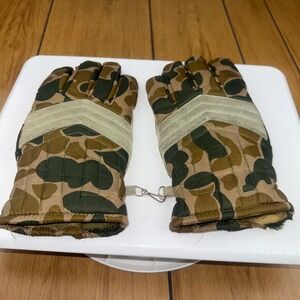 Vintage Sears Duck Camo Hunting Gloves Leather‎ Palm Rubberized Nylon Mens Large